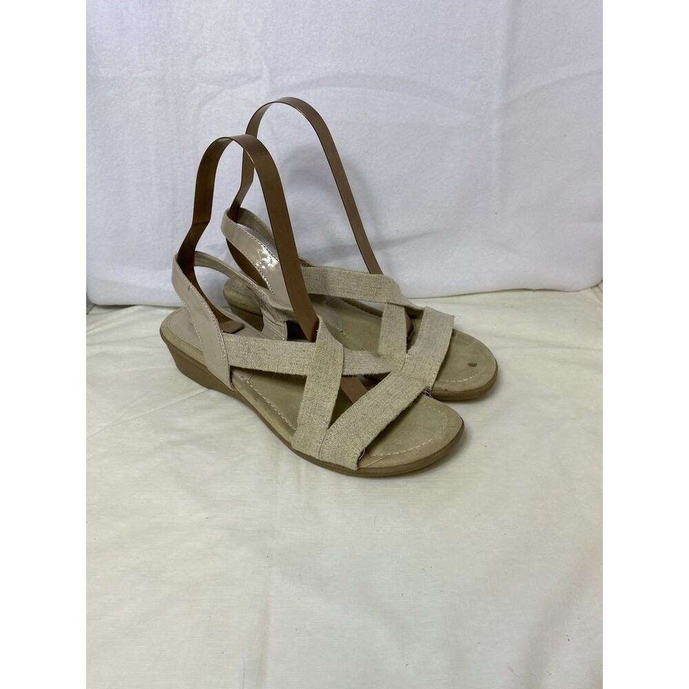 Mootsies Tootsies Womens Size 8M Khaki Sandals Strappy Slingback Flats IDAir